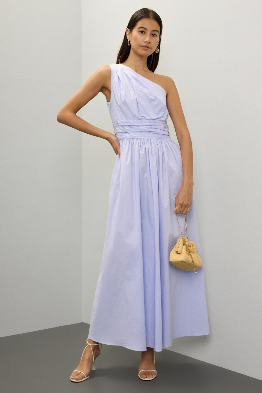SAUNDERS Light Purple One Shoulder Sleeveless Poplin Maxi Dress Size 10
